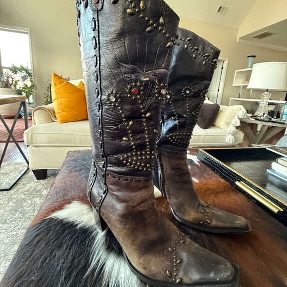 GORGEOUS & RARE LINEA PAOLO LEATHER STUDDED WESTERN BOOTS - SZ 9 - Picture 6 of 13